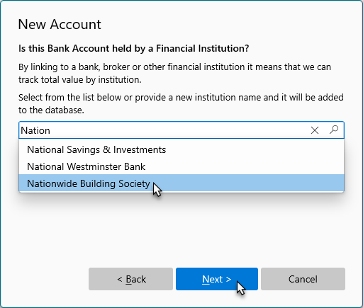 Search financial institution