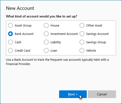 Choose new account type