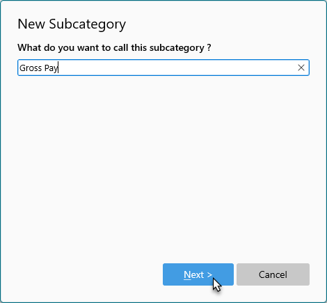 New Subcategory Dialog