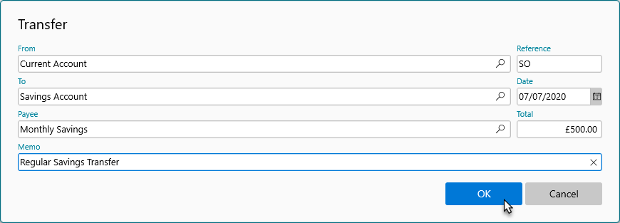 Transfer Dialog OK