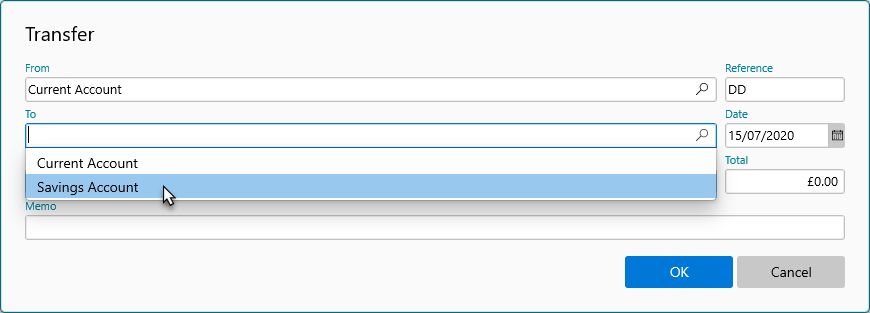Transfer Dialog Select To Account