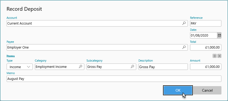 Record Deposit Dialog